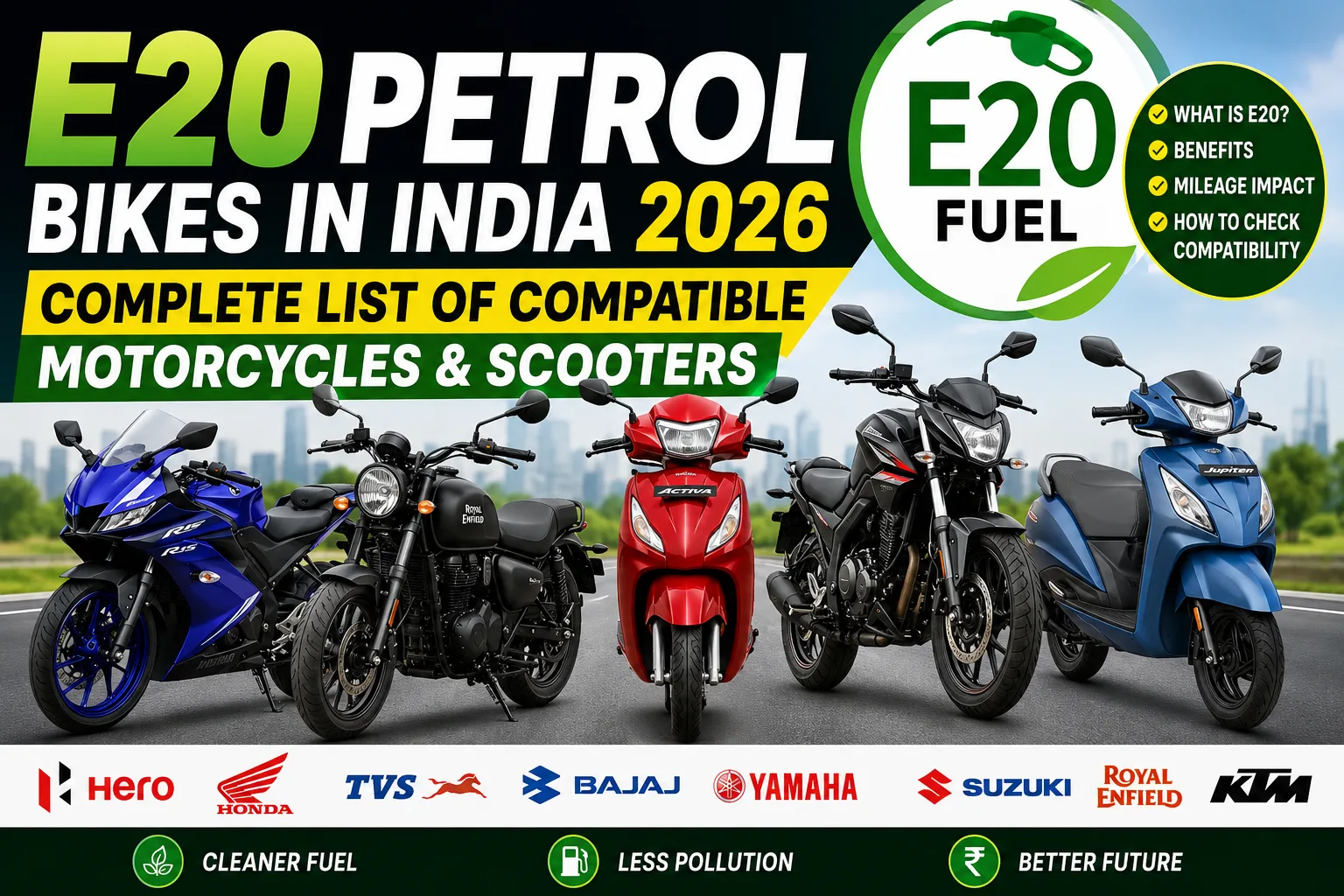 E20 petrol compatible bikes and scooters in India 2026